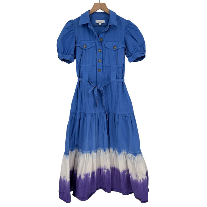 Derek Lam Collective Blue Tie Dye Tiered Shirt Dress Midi Size 40