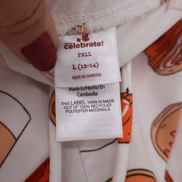 Way to Celebrate Fall Pumpkin Spice Latte Pajama Set Orange White Large 12-14