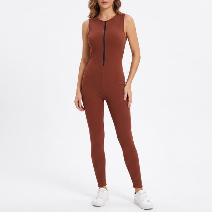 Naked Wardrobe Baby Mama Sleeveless Jumpsuit Brown Small