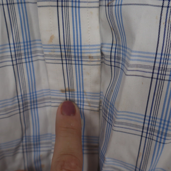 Lands End Mens Traditional Fit Supima Cotton Blue White Plaid Shirt