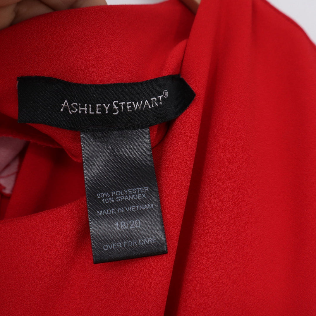 Ashley Stewart Jumpsuit Womens 18/20 Peplum Asymmetrical Red Wide Leg Good