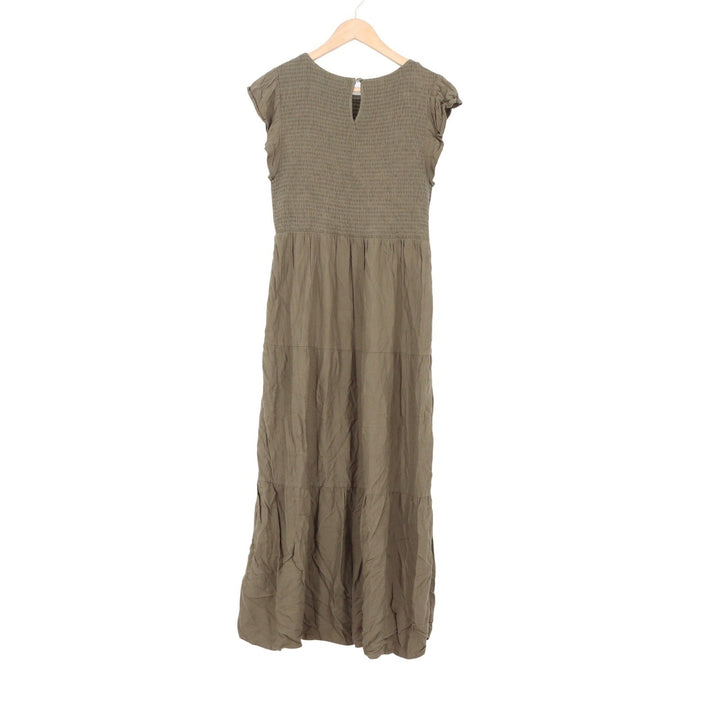 ZESICA Smocked Flutter Sleeve Tiered Maxi Dress Olive Green Large