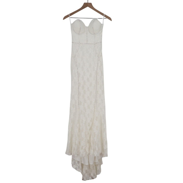 Lulus Imani Maxi Dress Womens Small White Lace Detail Bustier Mermaid Strapless
