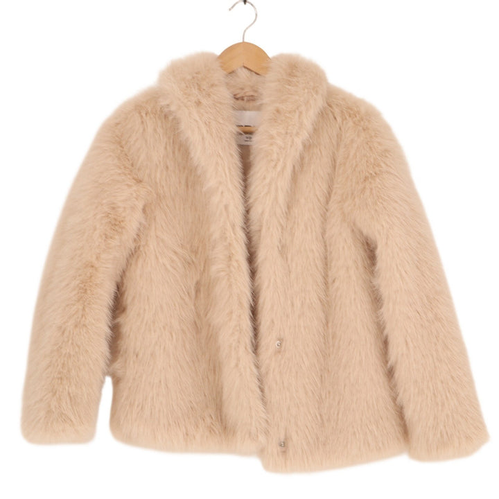 RSQ Faux Fur Jacket Womens Large Beige Lined Shawl Collar Snap Front Winter