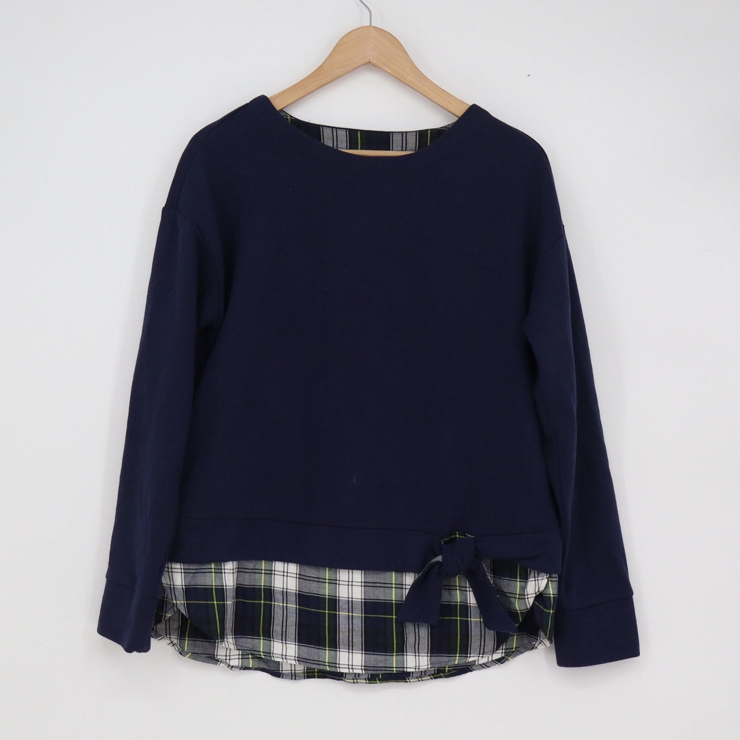 Izod Womens Navy Blue Plaid Layered Look Side Tie Sweatshirt Size M