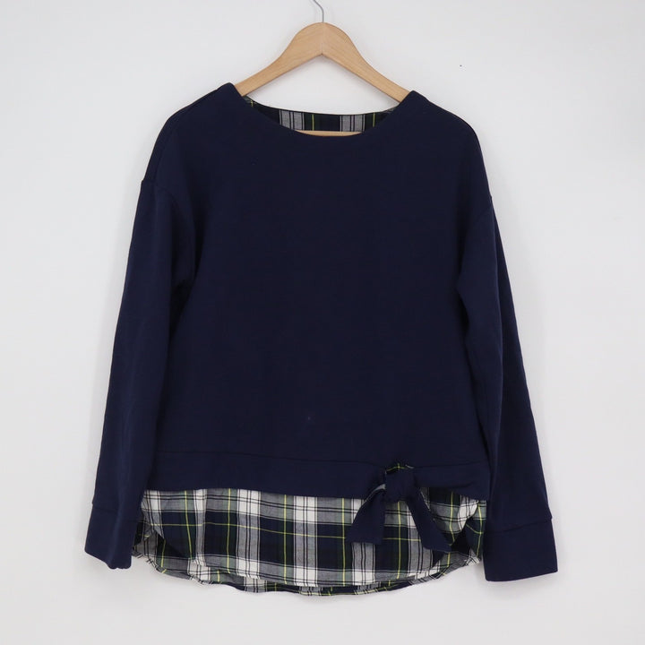 Izod Womens Navy Blue Plaid Layered Look Side Tie Sweatshirt Size M