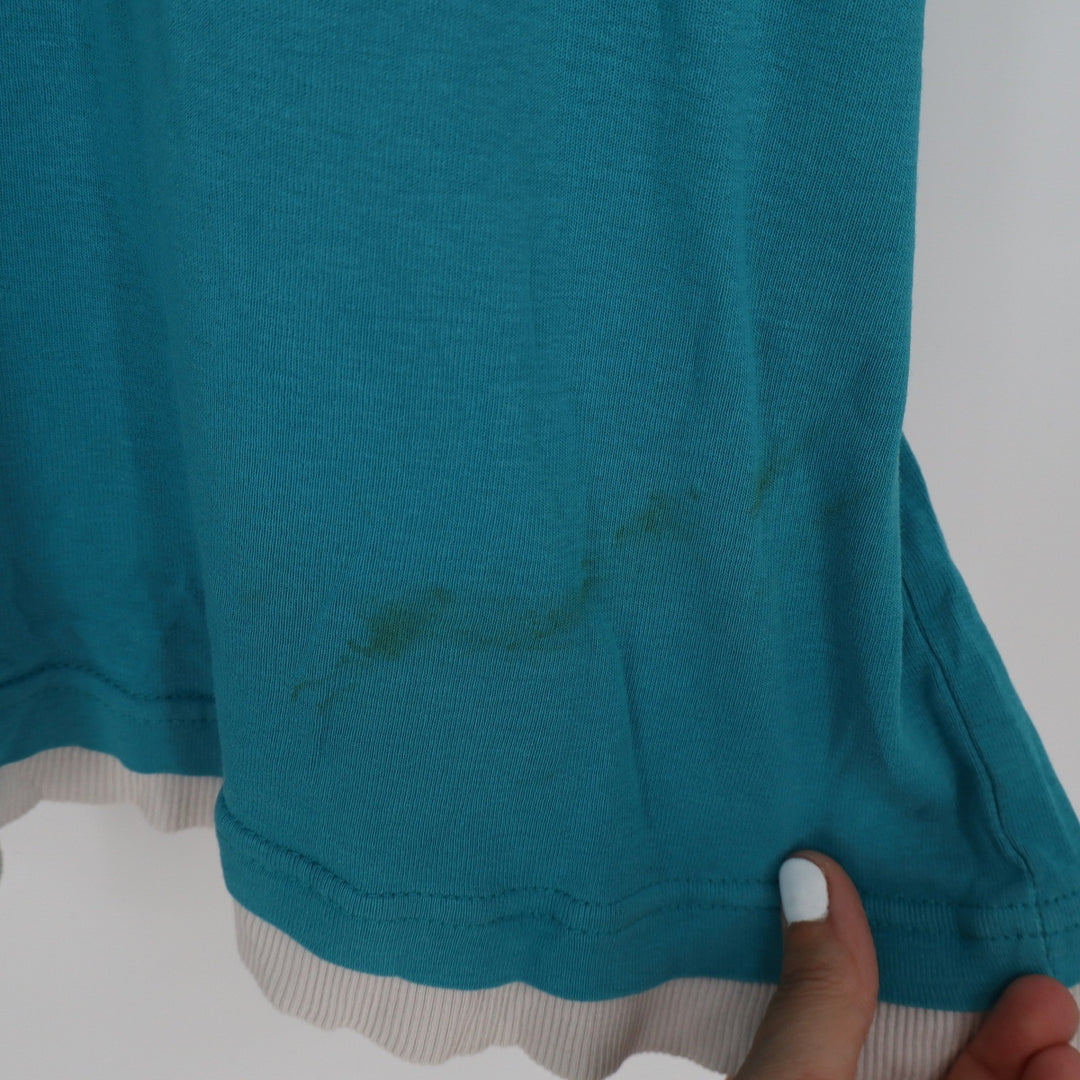 Only Necessities Womens 1X Teal Blue Layered Henley Short Sleeve Cotton Top