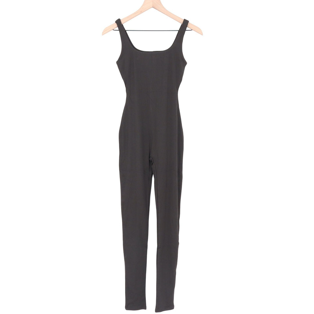 Naked Wardrobe Black Ribbed Scoop Neck Sleeveless Jumpsuit Small