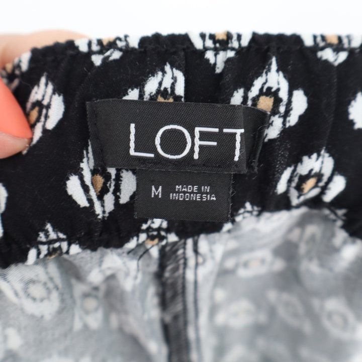 LOFT Womens Black White Geometric Diamond Print Wide Leg Viscose Pants Size L