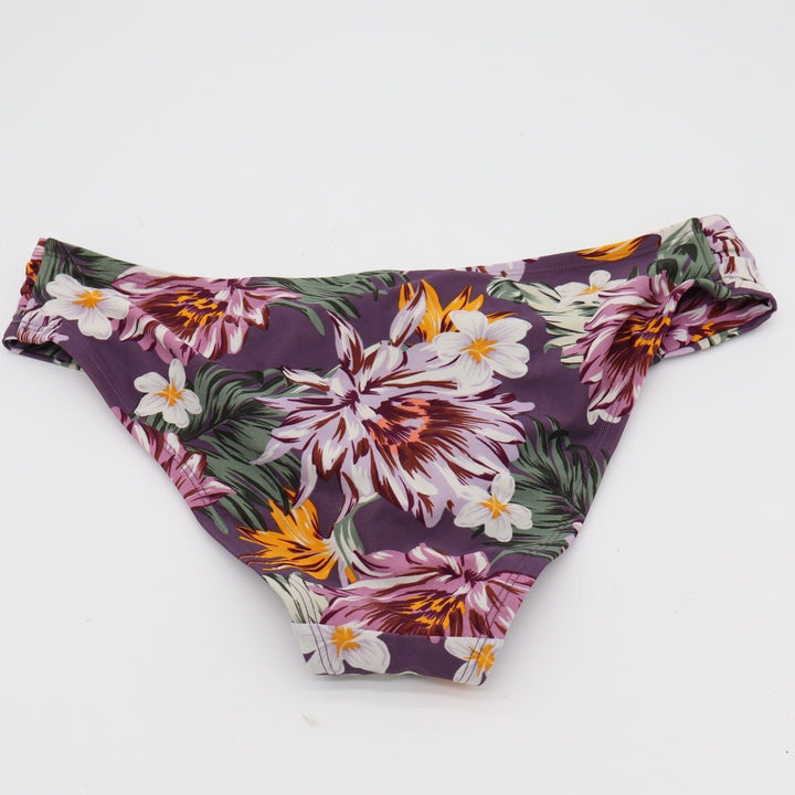 Kona Sol Bikini Bottom Womens Medium Hipster Purple Floral Ruched Excellent