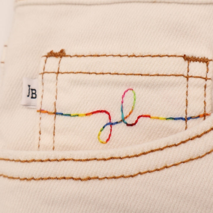 Judy Blue Los Angeles Shorts Womens M White Denim Rainbow Stitching Frayed Hem