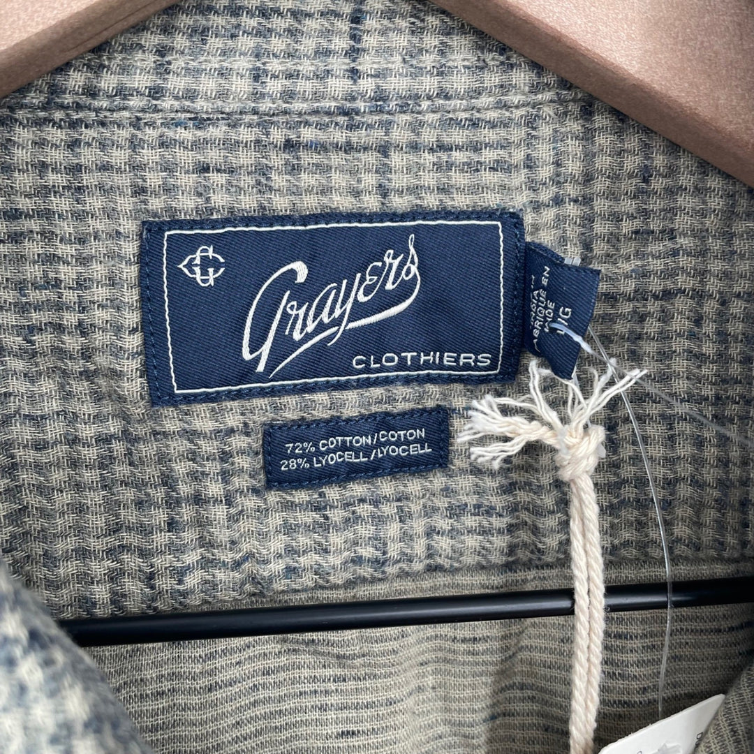 Grayers Clothiers Houndstooth Double Cloth Workshirt Sage Green Men's L