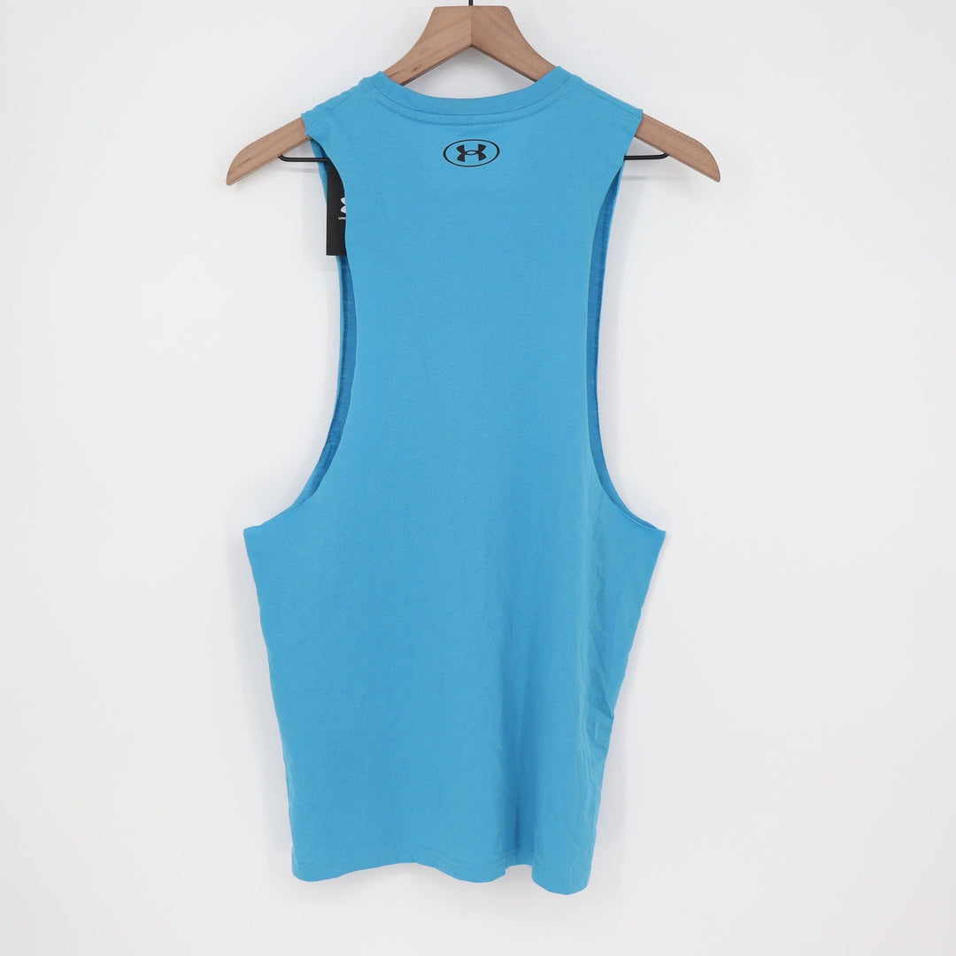 Under Armour Mens Left Chest Cut Off Tank Blue Loose Fit Muscle Shirt S