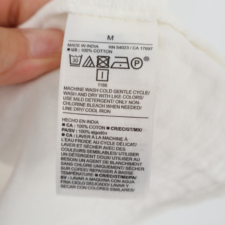Old Navy Babydoll Dress Women Medium White Cotton Pleated Split Neck Side Pocket