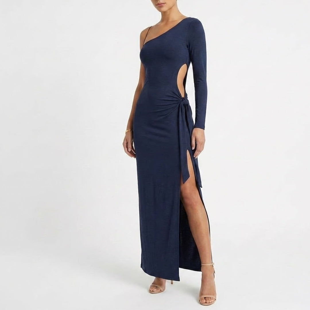 Naked Wardrobe Navy Blue One Shoulder Long Sleeve Cutout Maxi Dress S