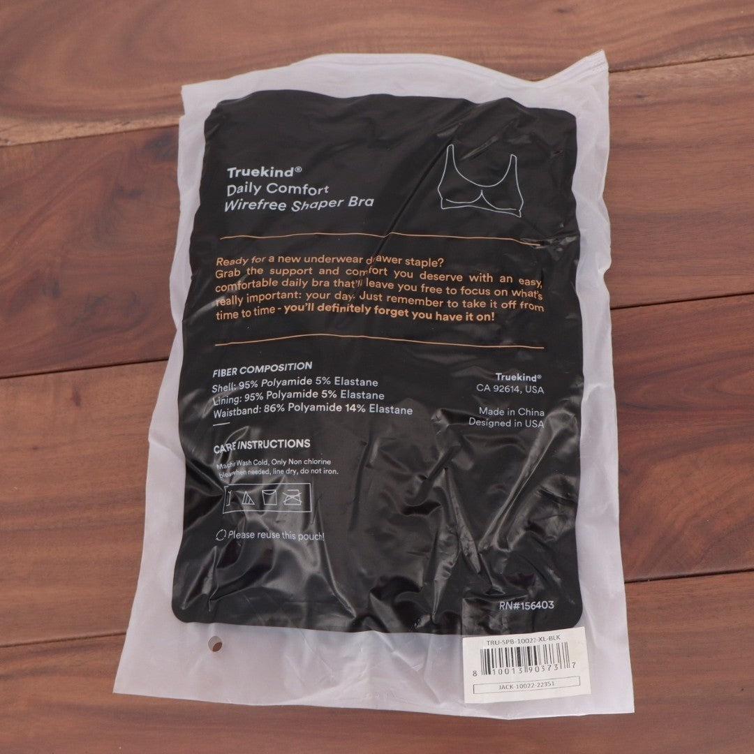 Truekind Daily Comfort Wireless Shaper Bra XL Black Dig-Free Strap Full Coverage