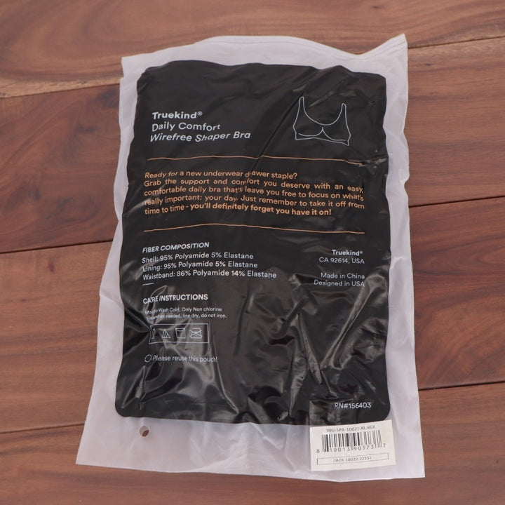 Truekind Daily Comfort Wireless Shaper Bra XL Black Dig-Free Strap Full Coverage
