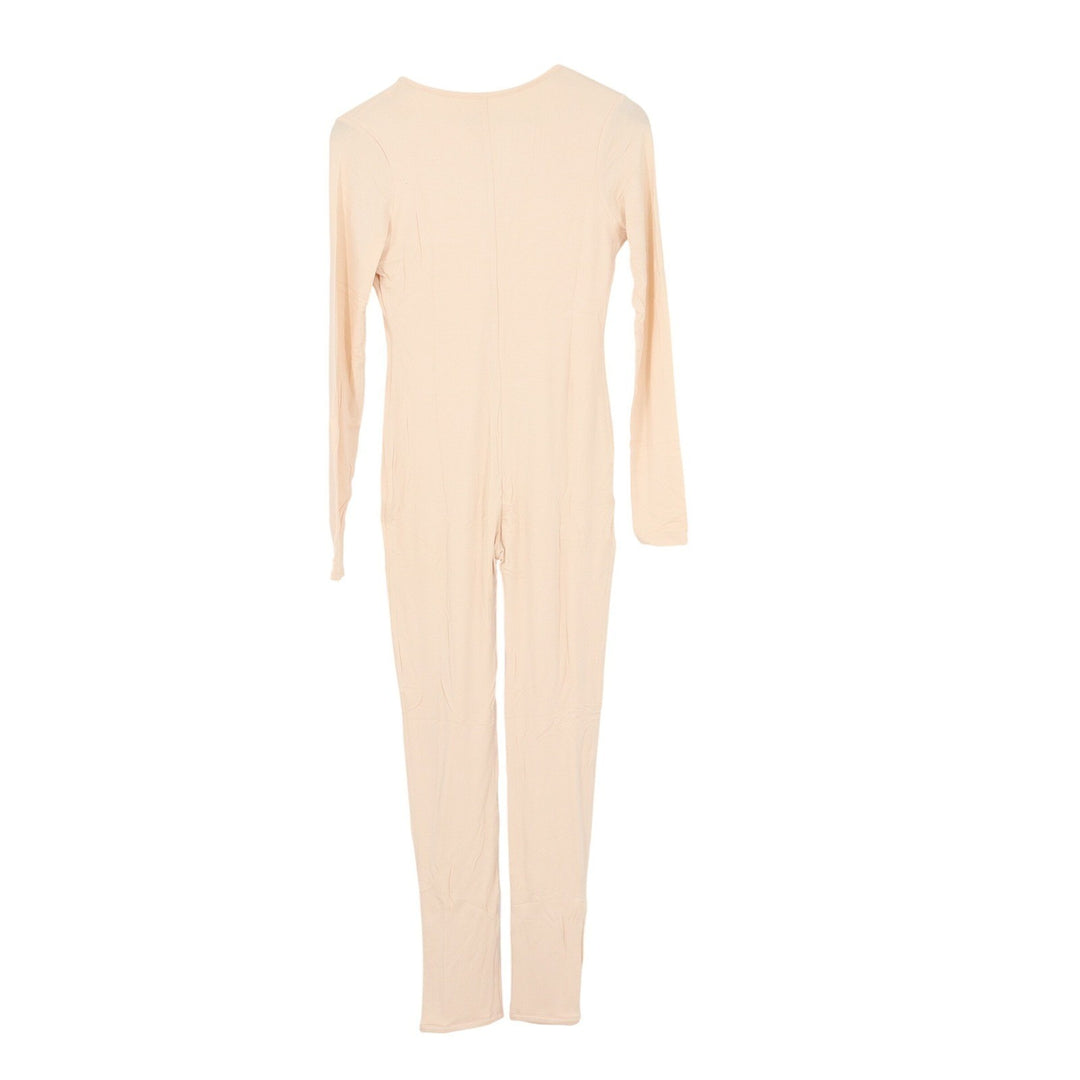 Naked Wardrobe Long Sleeve V-Neck Jumpsuit Peach Beige Size L NEW