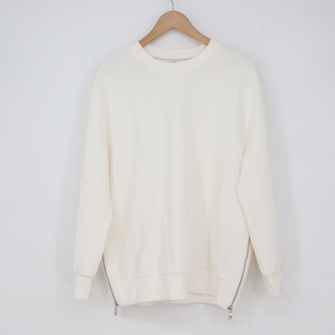 Unbranded Sweatshirt Unisex M Side Zip Ribbed Texture Cream Solid Good