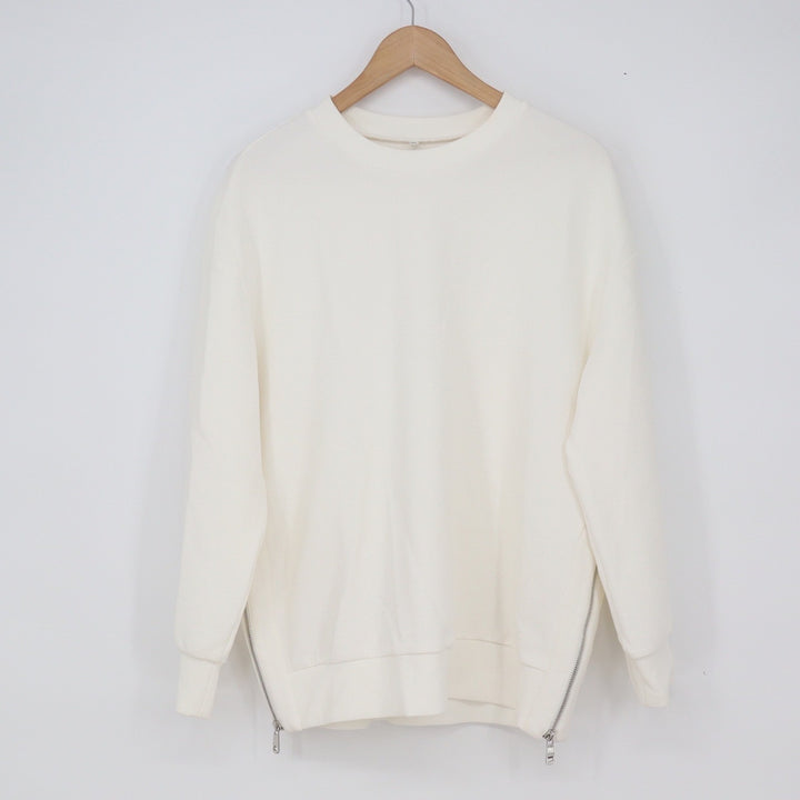 Unbranded Sweatshirt Unisex M Side Zip Ribbed Texture Cream Solid Good