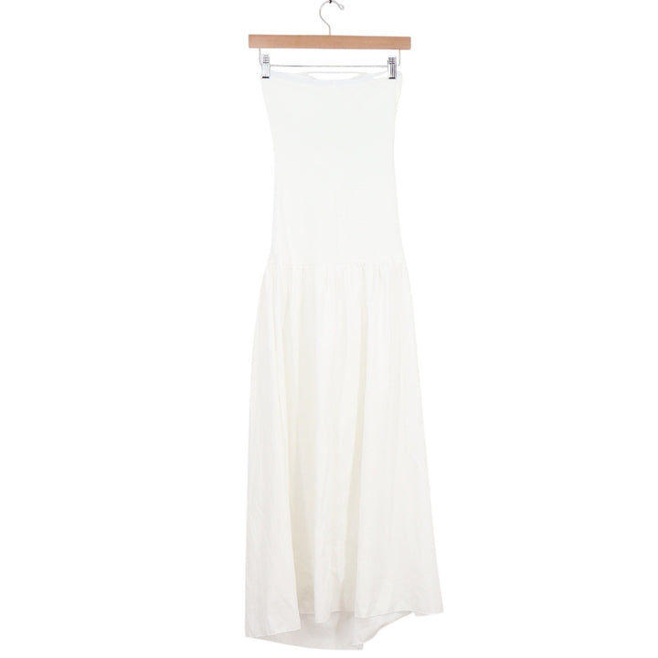 White Strapless Cutout Ruched Drop Waist Maxi Dress XS Tube Gown Summer Boho