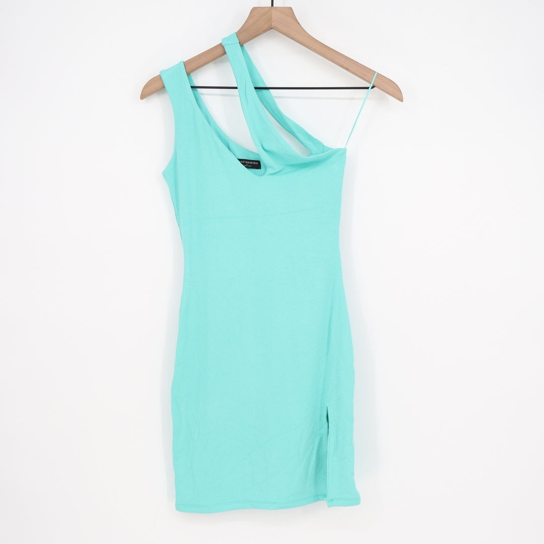 Naked Wardrobe Aqua Turquoise One Shoulder Mini Dress L