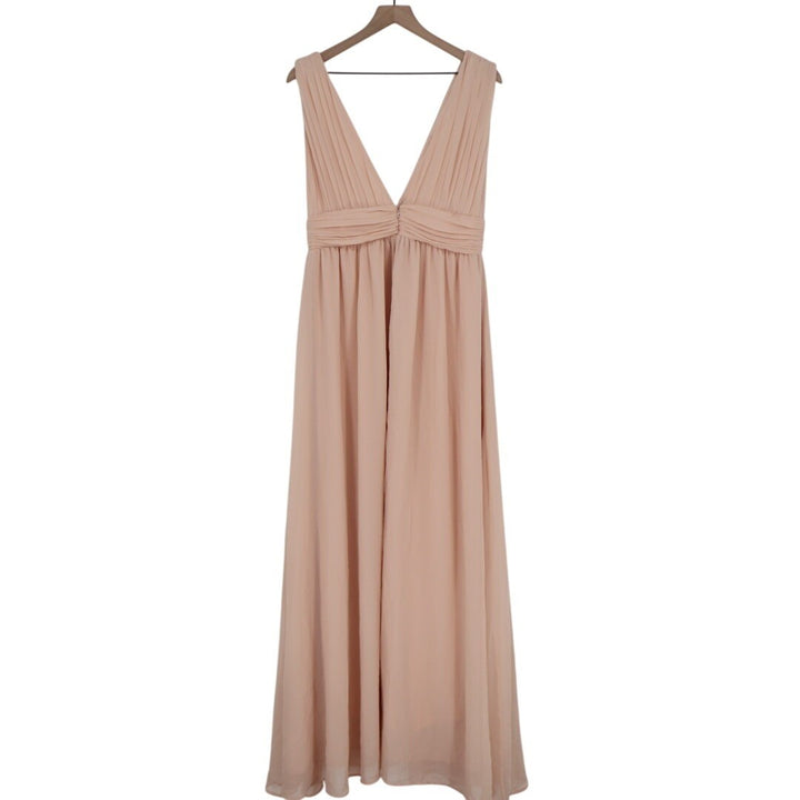 Lulus Heavenly Hues Maxi Dress Women's Medium Blush Pleated V-Neck Front Slit