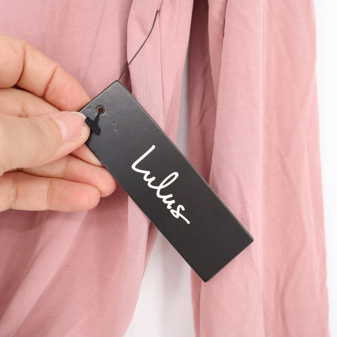 Lulus Striking Looks Bodysuit Women Medium Blush Pink Pleated V-Neck Long Sleeve
