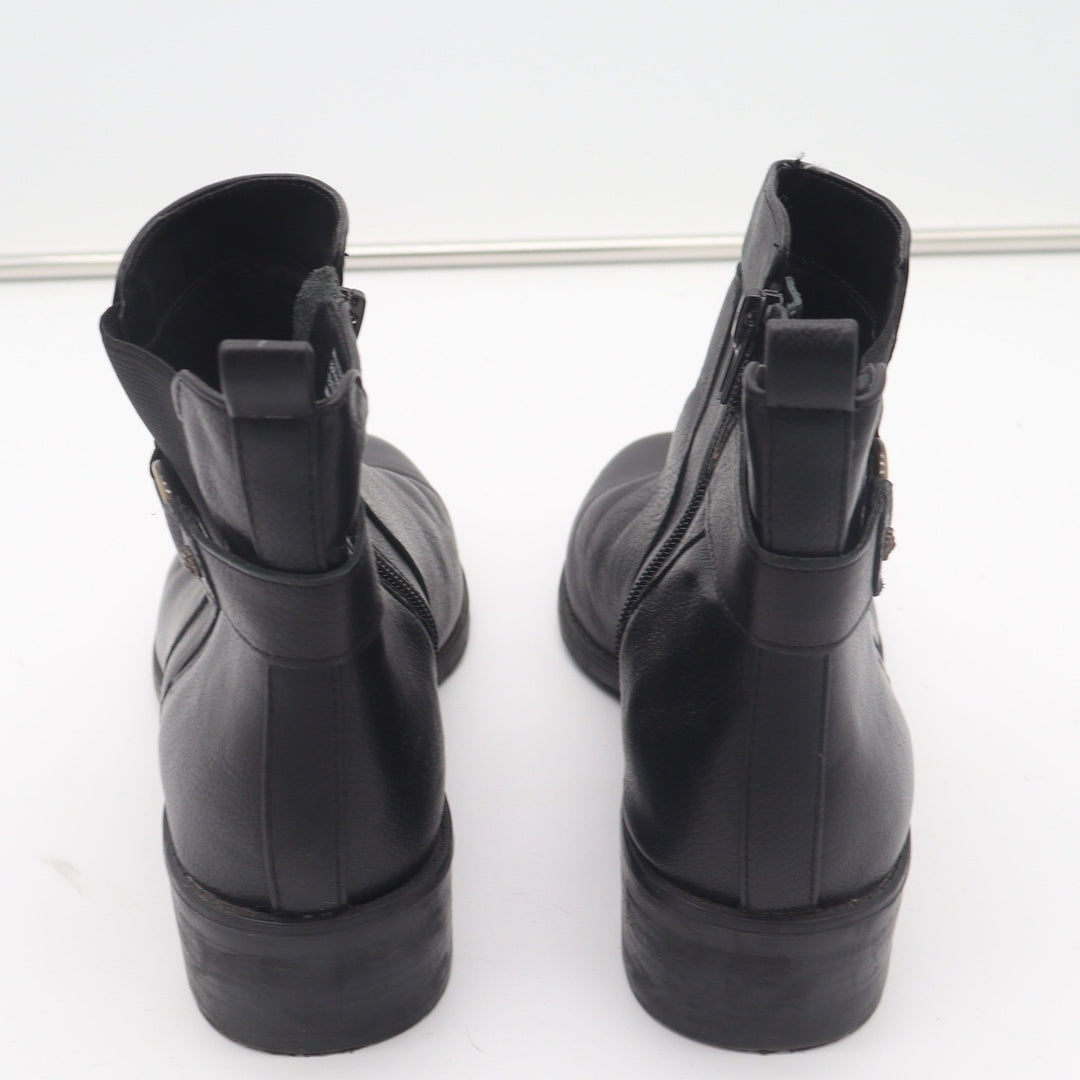 Anne Klein Aklaconte Black Leather Ankle Boots Womens 10M Block Heel