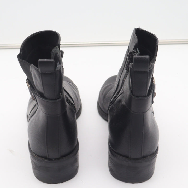 Anne Klein Aklaconte Black Leather Ankle Boots Womens 10M Block Heel