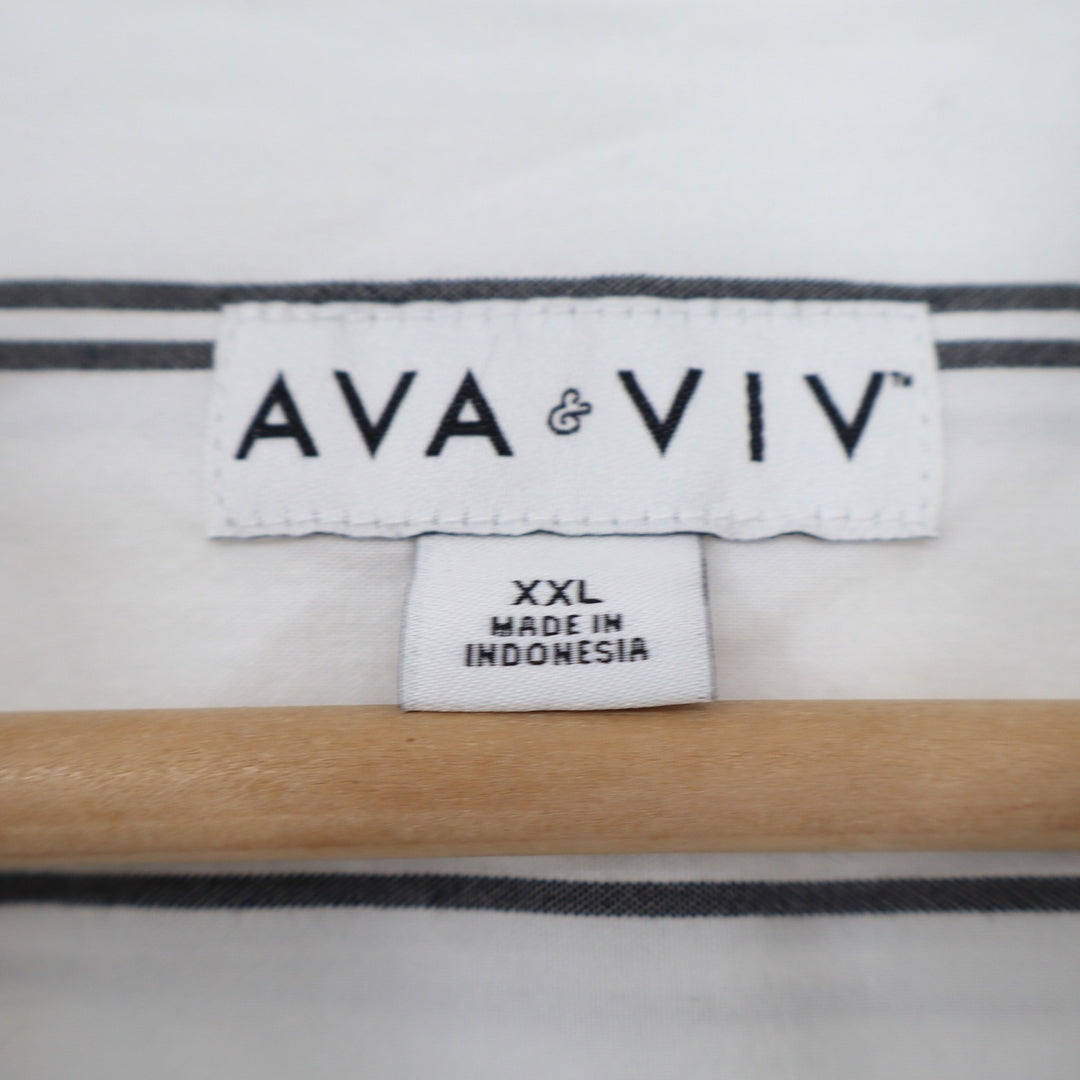 Ava & Viv Womens XXL White Black Striped Button Down Utility Shirt Long Sleeve