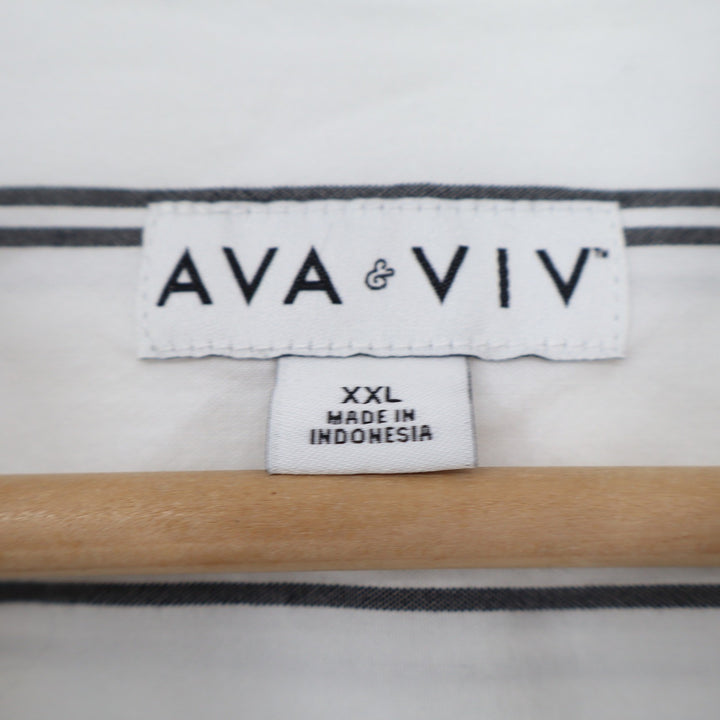 Ava & Viv Womens XXL White Black Striped Button Down Utility Shirt Long Sleeve