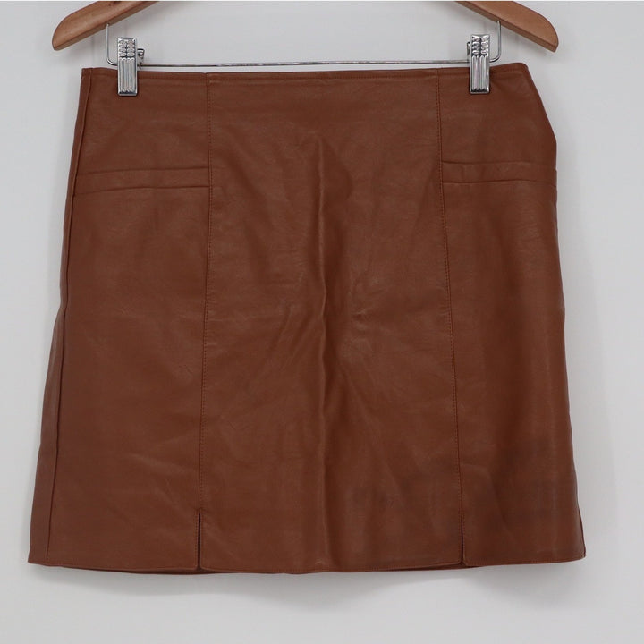 Loveriche Brown Faux Leather Mini Skirt Cognac A-Line Size L