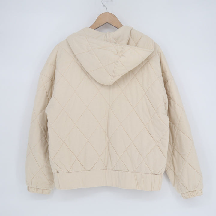 Wild Fable Quilted Jacket Womens Small Cream Full Zip Cotton Hooded Long Sleeve