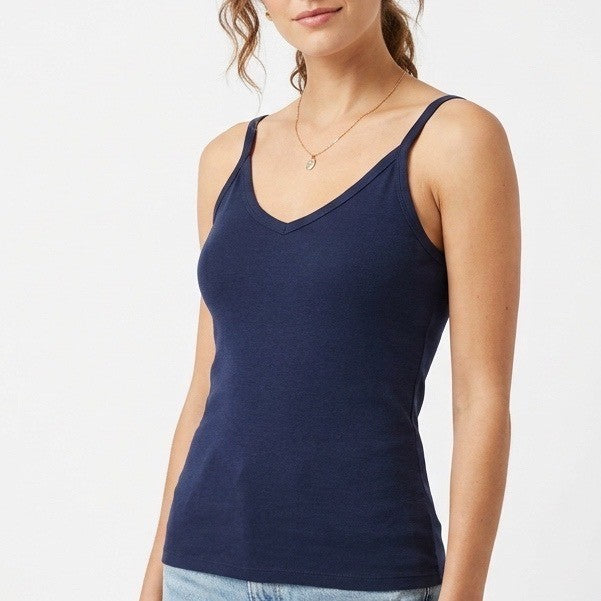 Navy Blue Ribbed V-Neck Camisole Tank Top Style 970 Womens Size Small