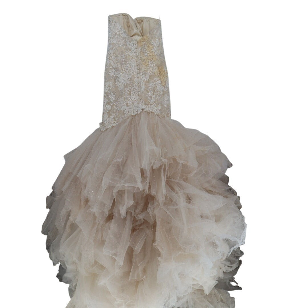 Madison James Wedding Dress Womens 8 White Embroidered Mesh Strapless Sweetheart