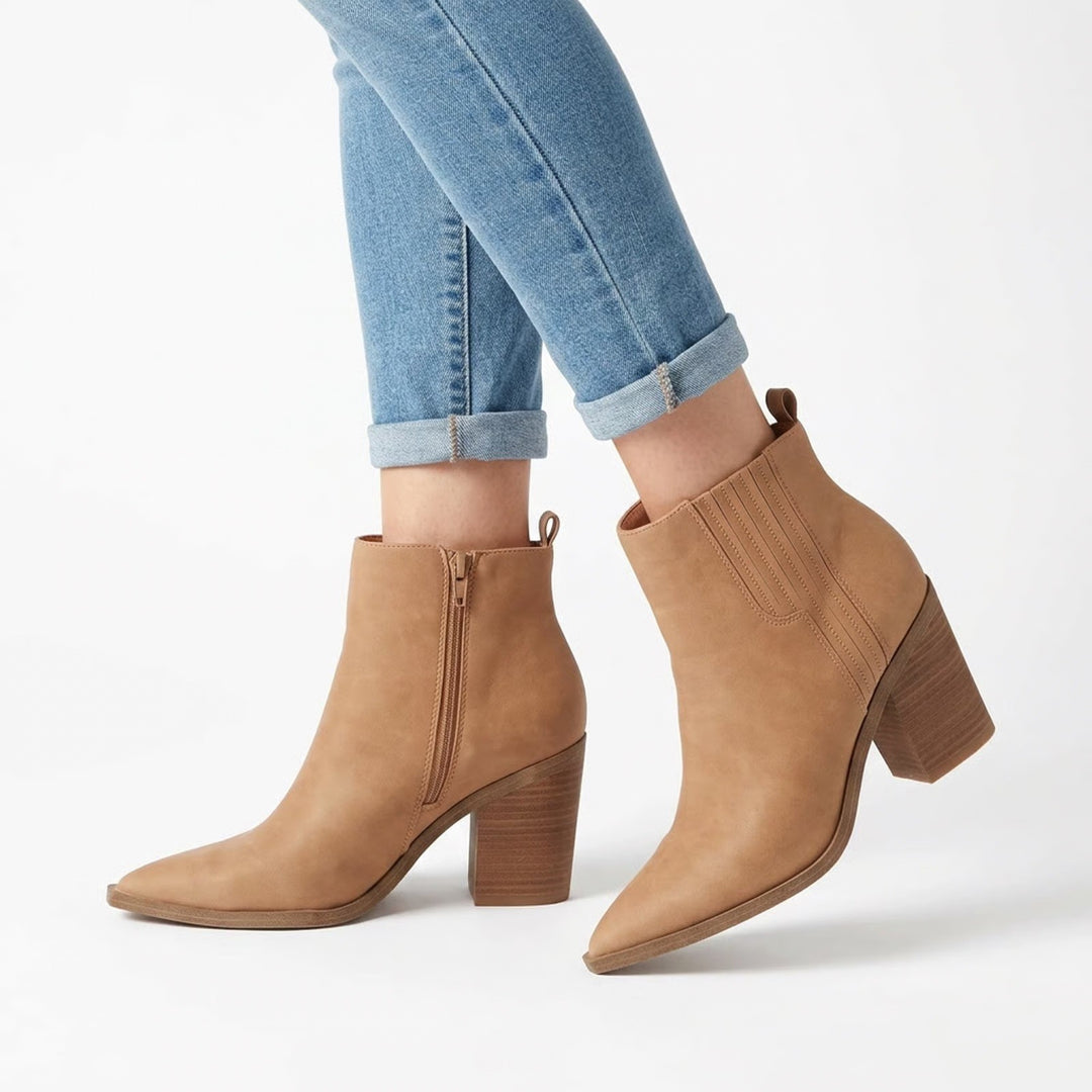 Universal Thread Tan Pointed Toe Block Heel Ankle Boots Size 8.5