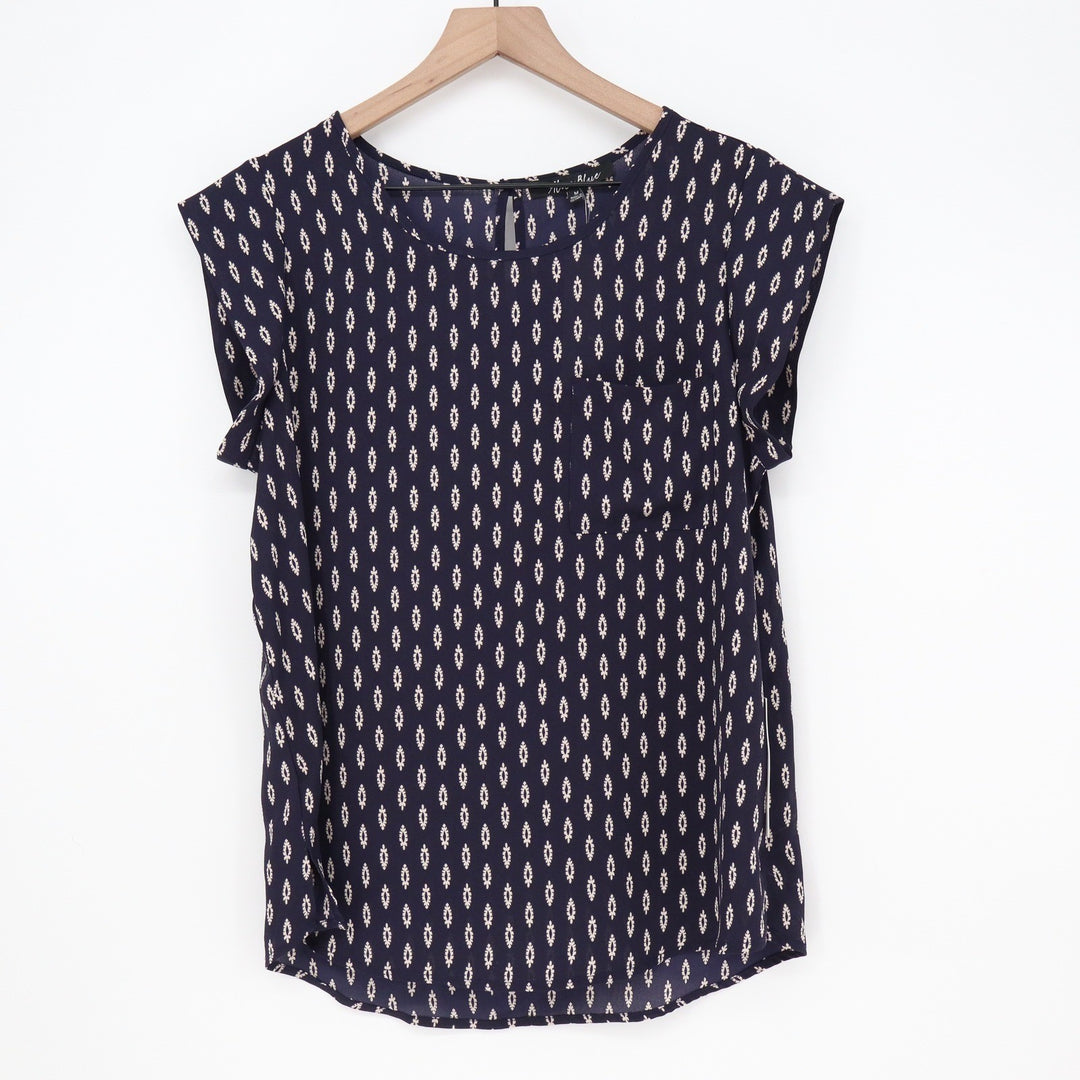 Alice Blue Top Women's M Navy Blue Geometric Diamond Cap Sleeve NEW