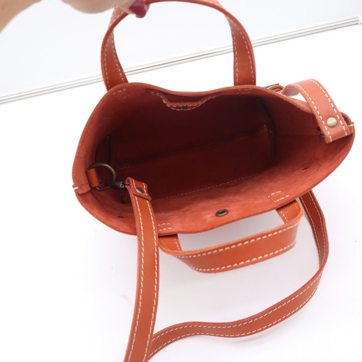 Portland Leather Goods Mini Crossbody Tote Bag Orange Leather Front Pocket Brass