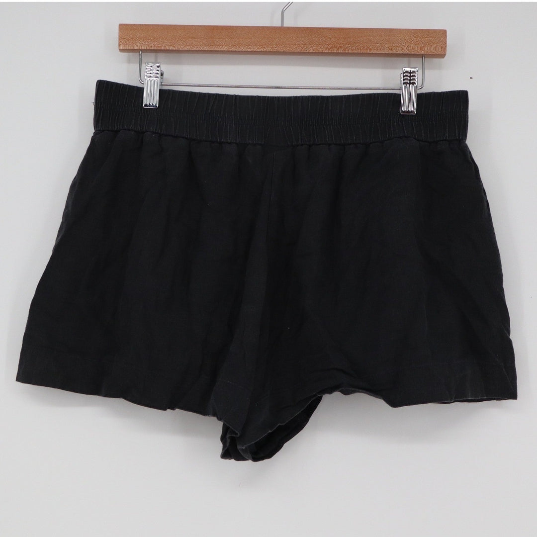 A New Day Womens Black Linen Blend Pull On Shorts Elastic Waist Size L