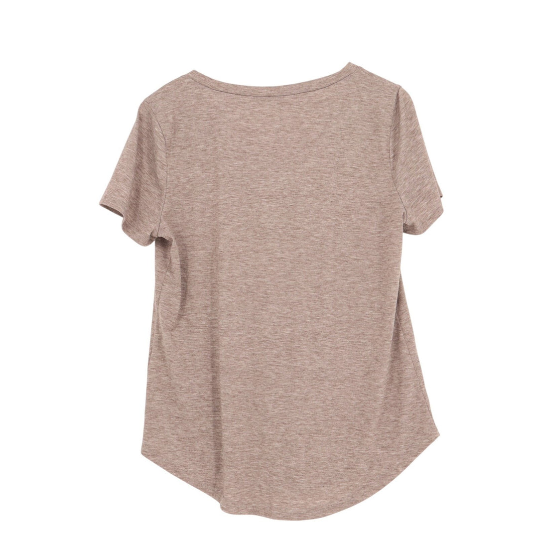 Womens T Shirt Medium Heather Gray V Neck Curved Hem Casual Everyday Wear Top