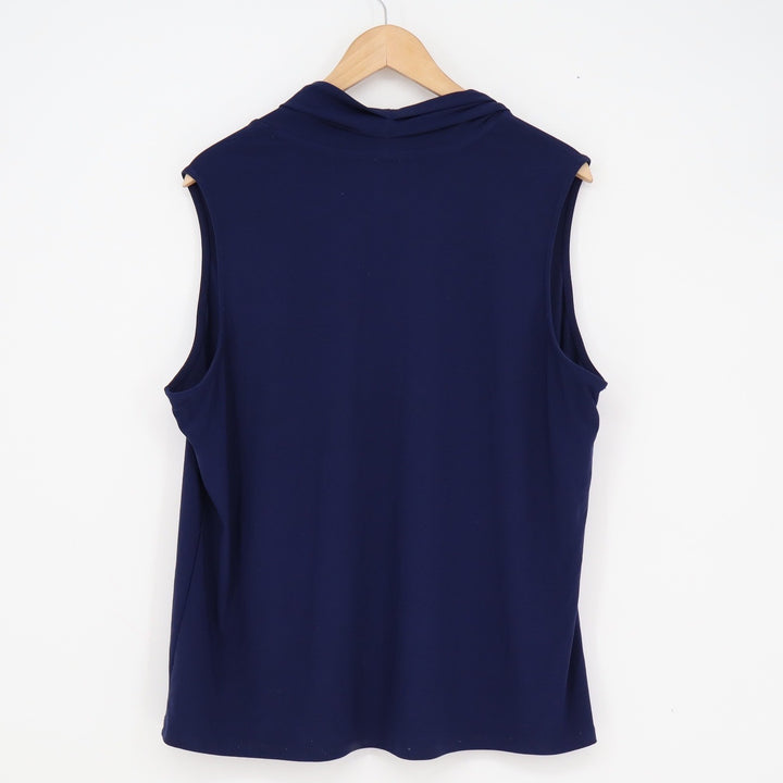 Anne Klein Navy Blue Sleeveless Draped V-Neck Blouse Top Stretch Business Casual