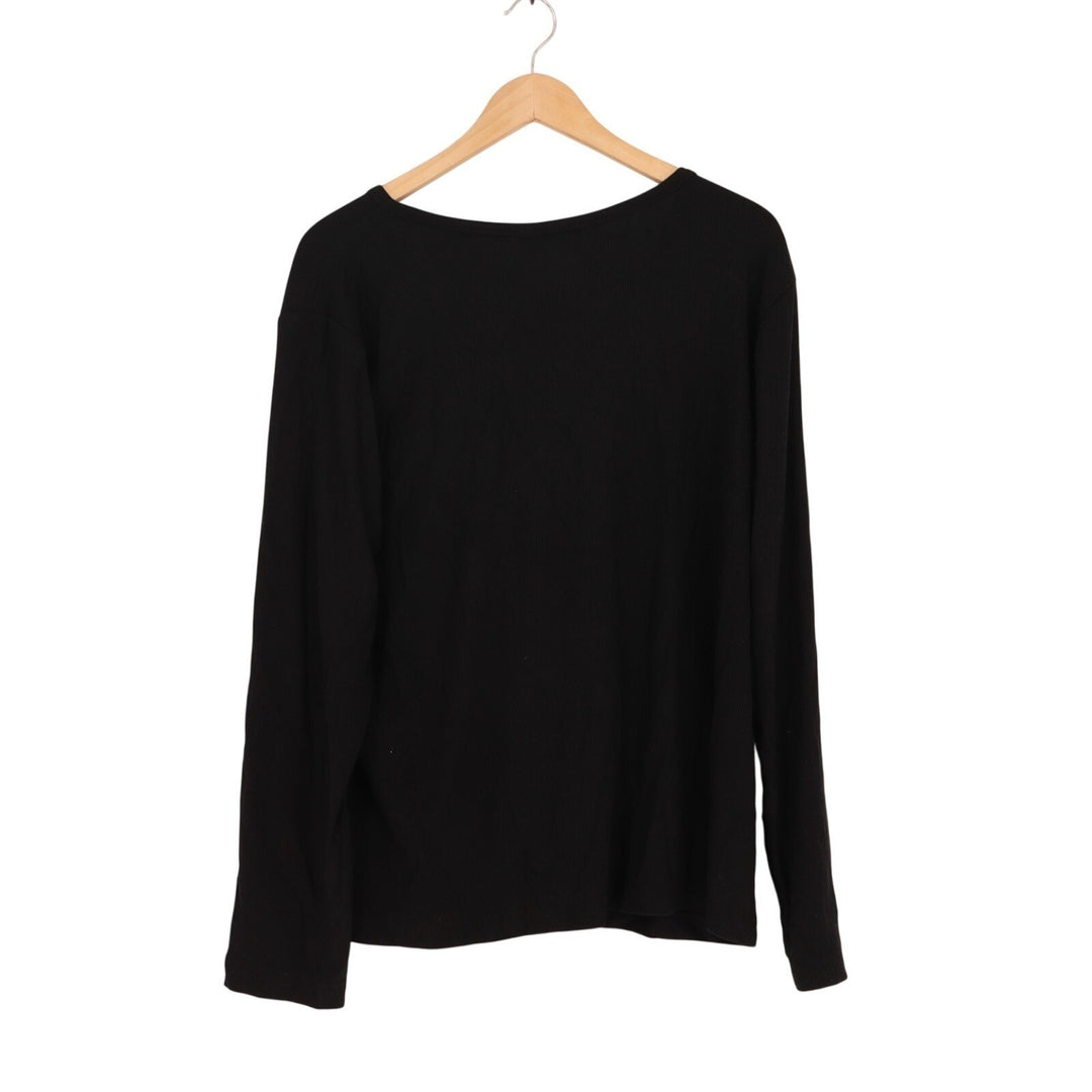 State Of Day Intimates Pajama Shirt Womens XL Black Stretch Rib Knit Long Sleeve