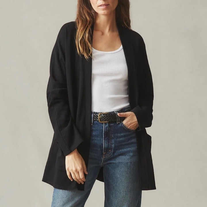 American Giant French Terry Cardigan Sweater Womens M Black Cotton Long Sleeve