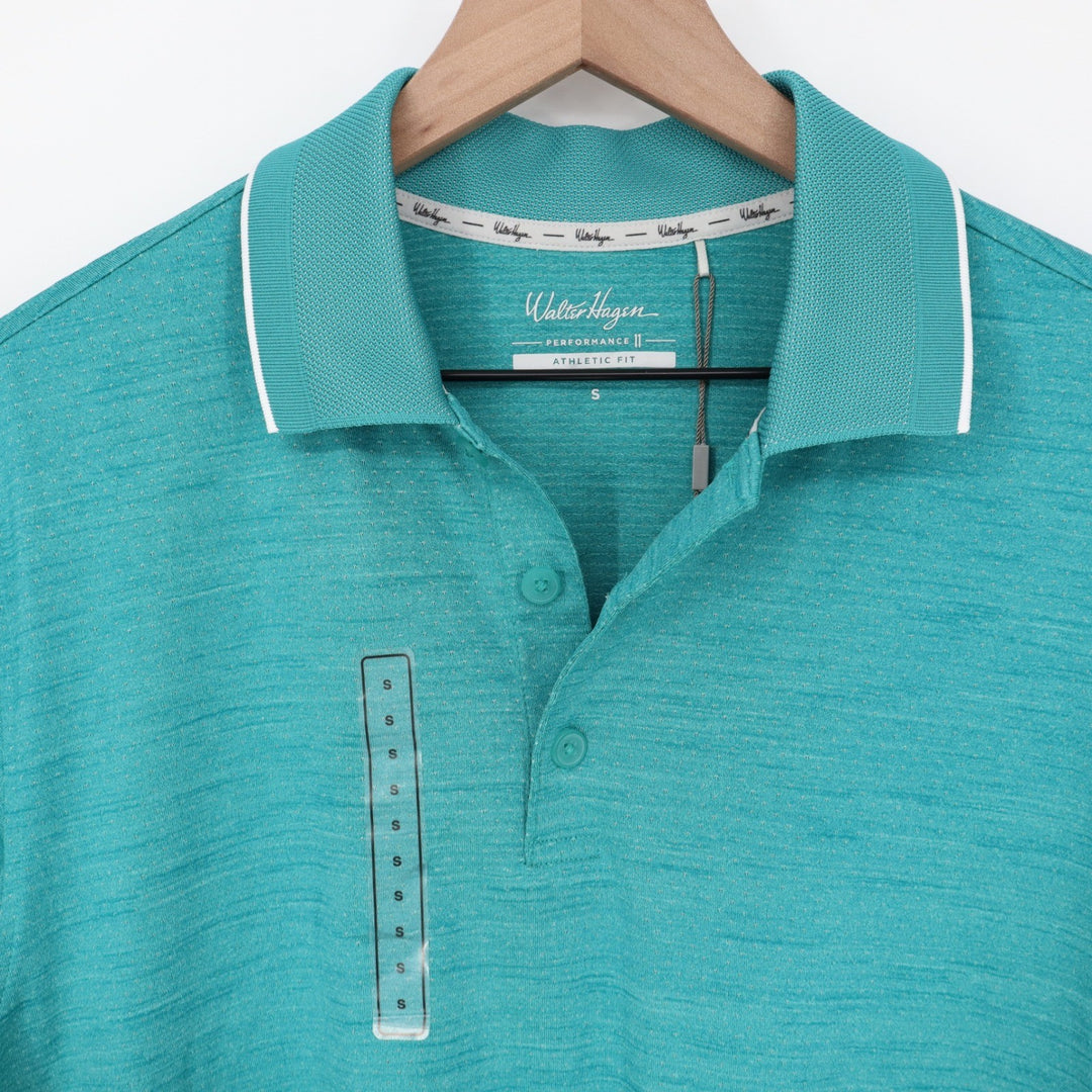 Walter Hagen Mens P11 Birdseye Performance Golf Polo Shirt Aqua Blue Heather S