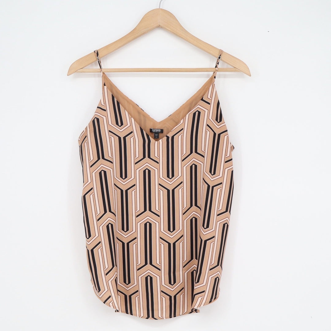 Express Downtown Cami Tan Black Geometric Chevron V-Neck Spaghetti Strap Small