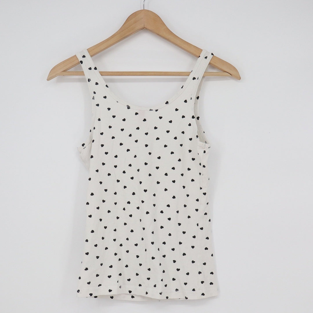 H&M Divided Womens Heart Print Tank Top White Black Scoop Neck Size 6