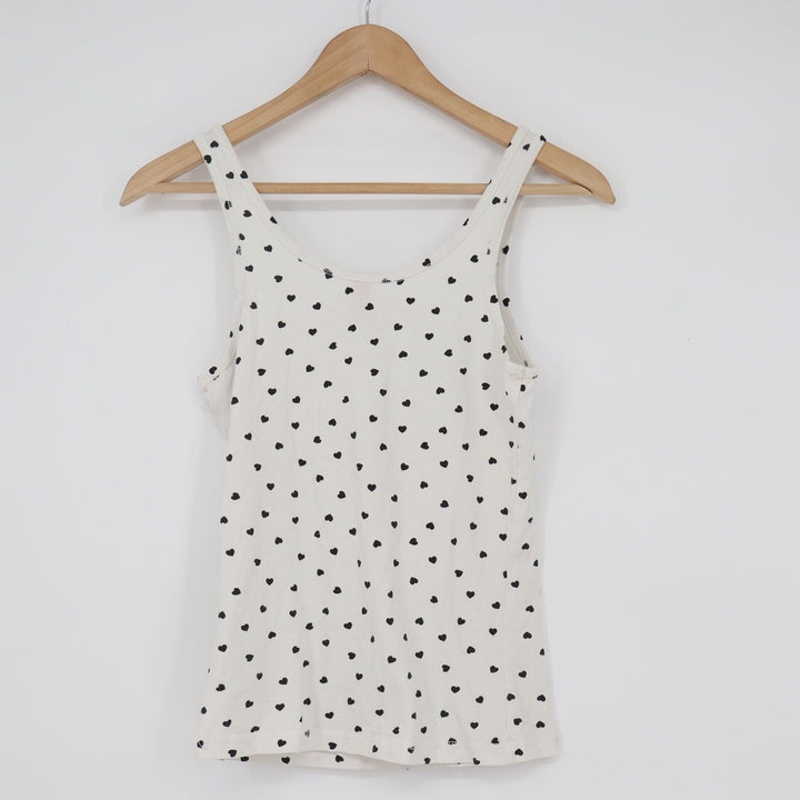H&M Divided Womens Heart Print Tank Top White Black Scoop Neck Size 6