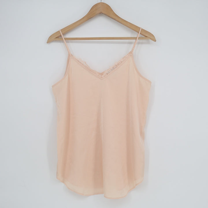 SO Tank Top Womens Small Blush Cotton V-Neck Lace Trim Spaghetti Straps Pullover