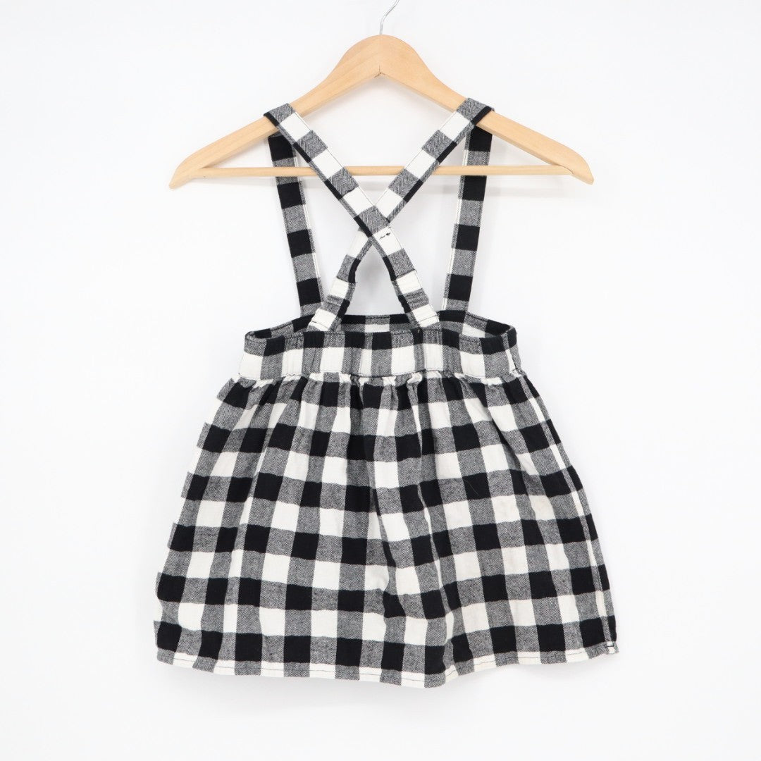 Cat & Jack Overall Dress Toddler 5T Black White Check Cotton Pleated Outdoor